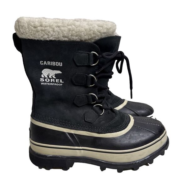 Sorel Caribou Insulated Waterproof Winter Snow Boots Womens Size 10 Black Tall - Picture 1 of 13